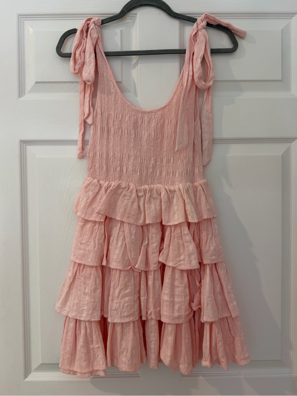 Pink Ruffle Tie-Shoulder Summer Dress